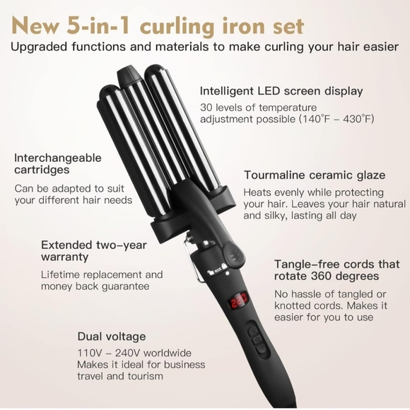 5 in 1 Curling Iron/Wand/Straightener Set with Interchangeable Barrel - Picture 3 of 8